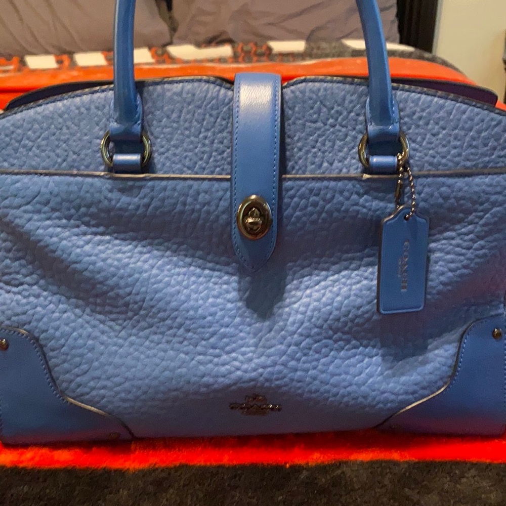 Blue leather coach purse